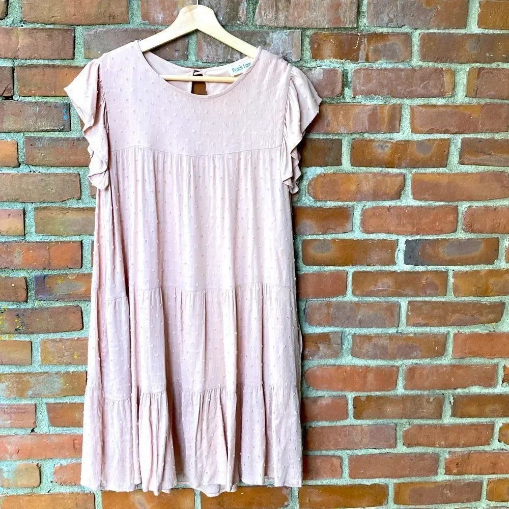 Peach Love California Swiss Dot Flutter Sleeve Tiered Ruffle Dress